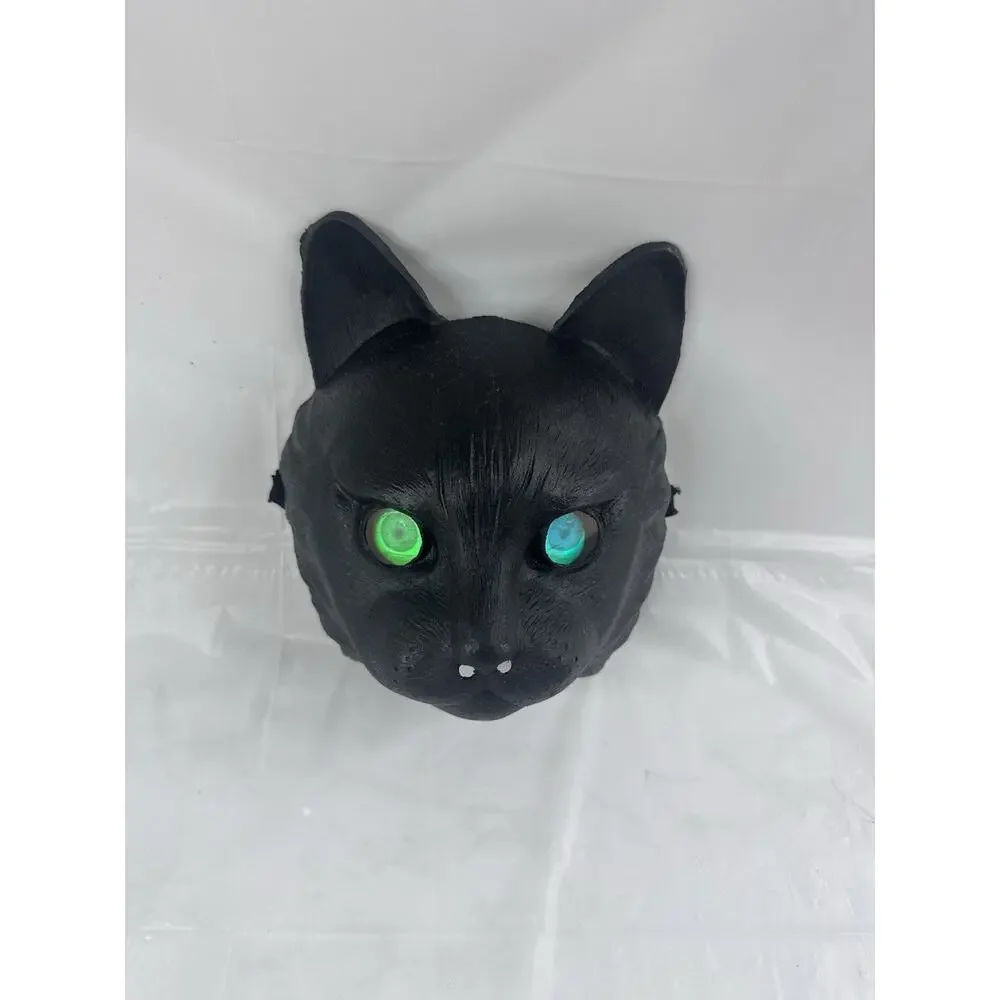 Black Cat Halloween Mask Folk Art Costume Masquerade Party Glowing Green Eyes
